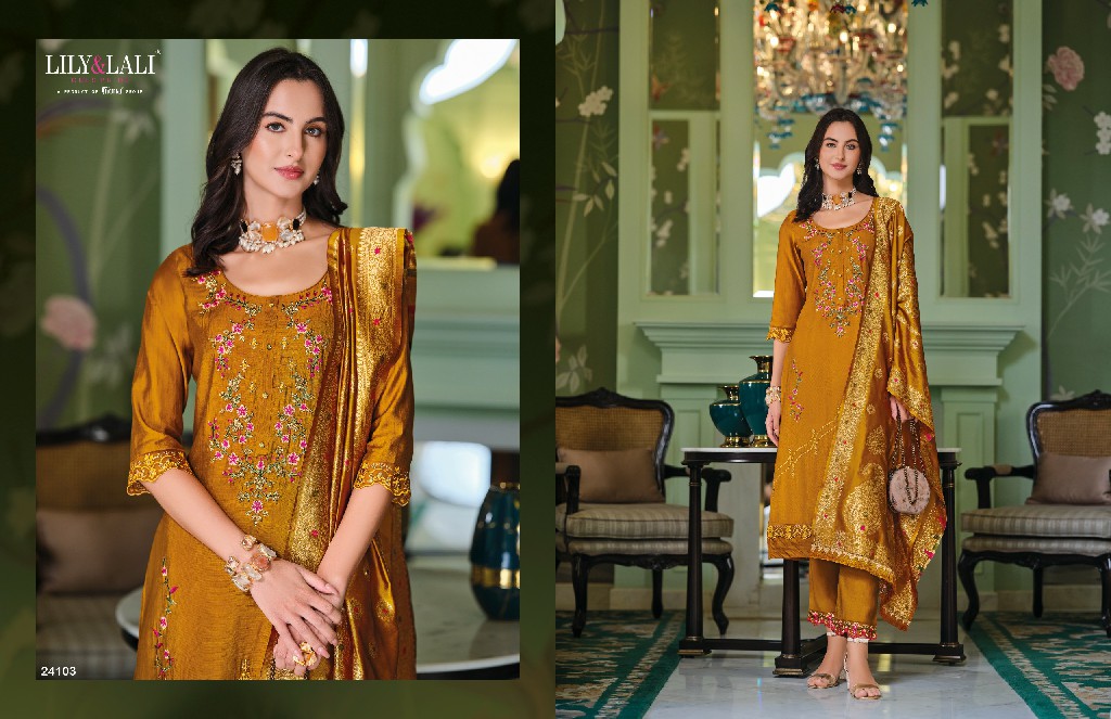 Lily And Lali Hasmeena Vol-5 Wholesale Hand Work On Viscose Kurti With Pant And Dupatta
