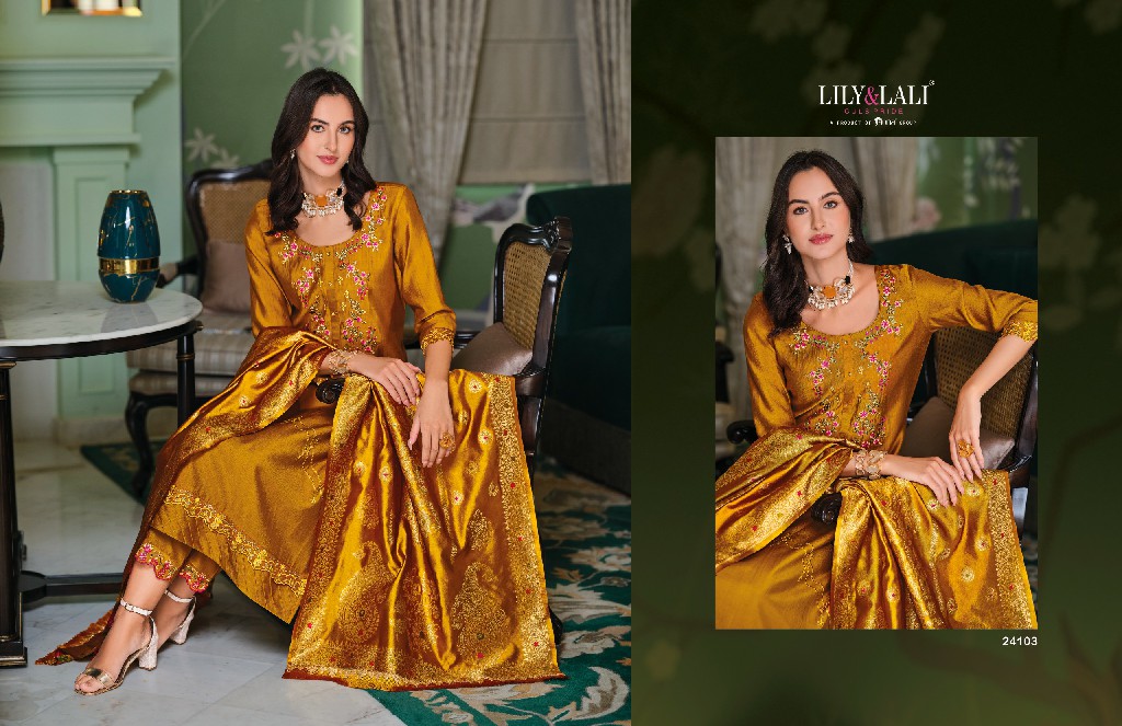 Lily And Lali Hasmeena Vol-5 Wholesale Hand Work On Viscose Kurti With Pant And Dupatta