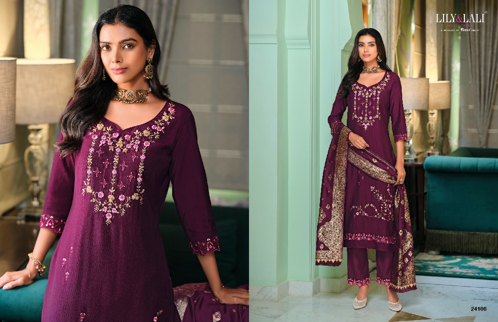 Lily And Lali Hasmeena Vol-5 Wholesale Hand Work On Viscose Kurti With Pant And Dupatta