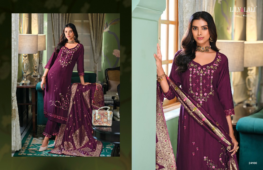 Lily And Lali Hasmeena Vol-5 Wholesale Hand Work On Viscose Kurti With Pant And Dupatta