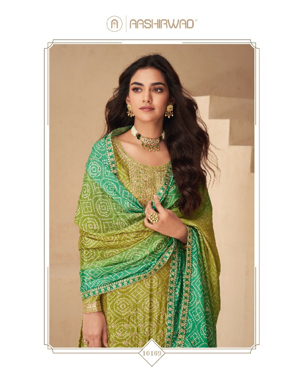 Aashirwad Netra Wholesale Premium Chinon Silk Designer Free Size Stitched Suits