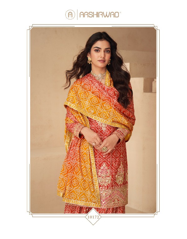 Aashirwad Netra Wholesale Premium Chinon Silk Designer Free Size Stitched Suits