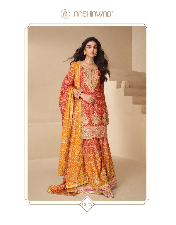 Aashirwad Netra Wholesale Premium Chinon Silk Designer Free Size Stitched Suits