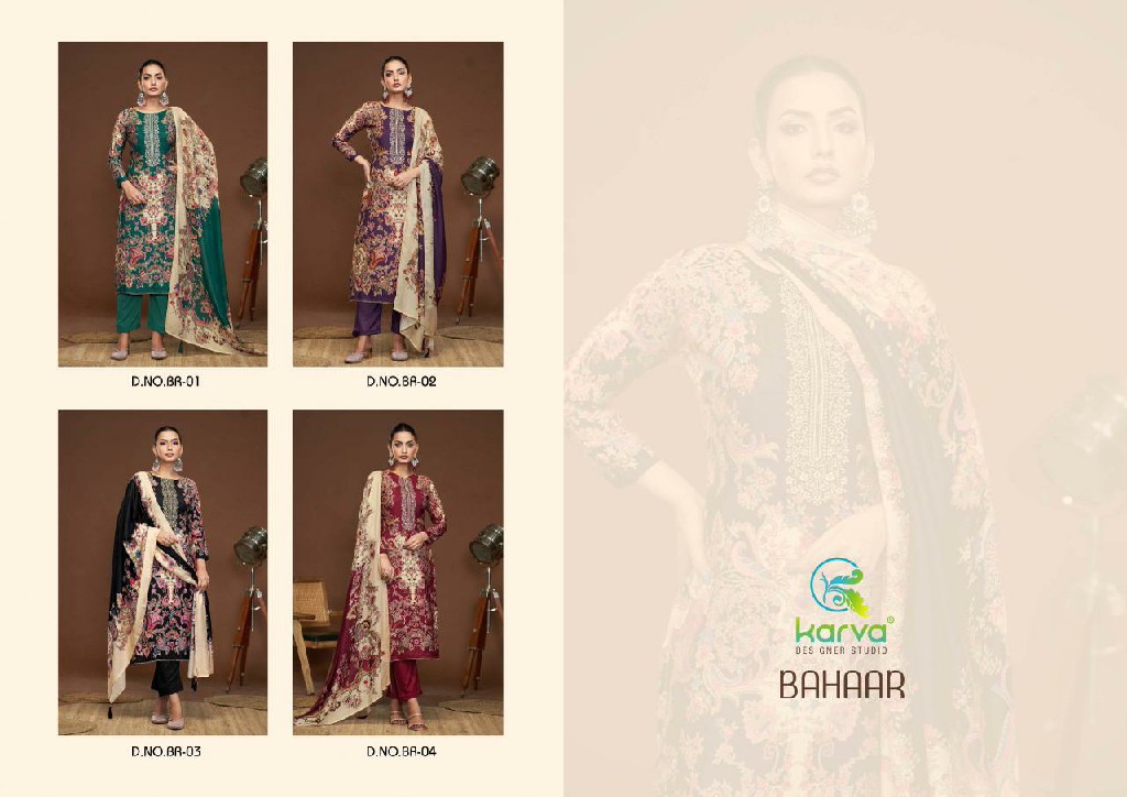 Karva Bahaar Wholesale Pure Viscose Muslin With Embroidery Work Dress Material