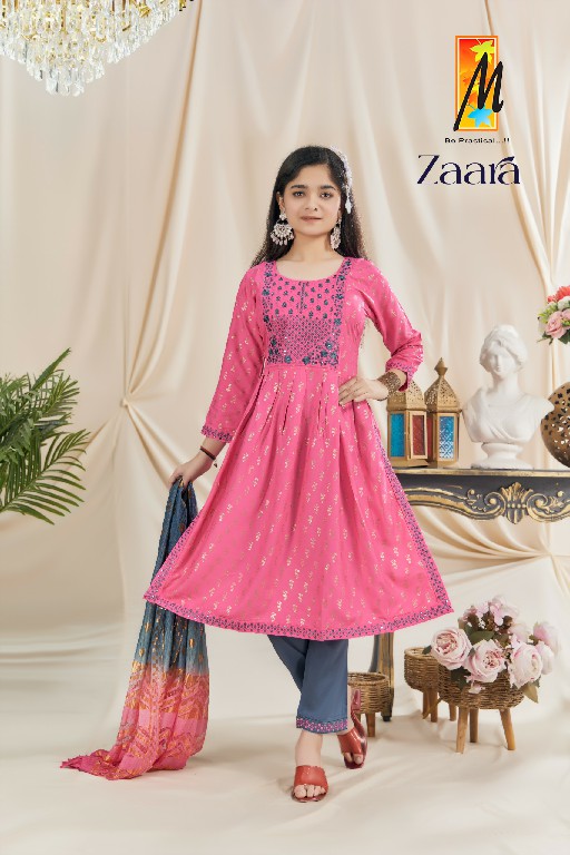 zaara by master rayon fully stitch embroidery work kids wear 3pcs dress