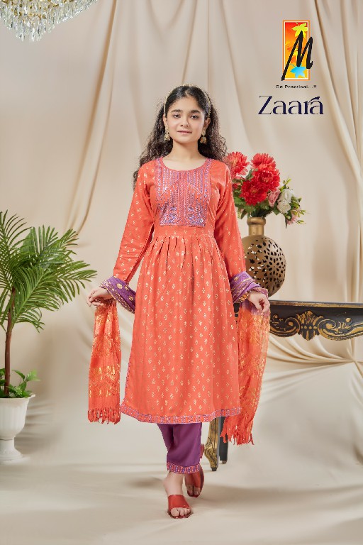 zaara by master rayon fully stitch embroidery work kids wear 3pcs dress