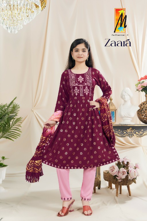 zaara by master rayon fully stitch embroidery work kids wear 3pcs dress