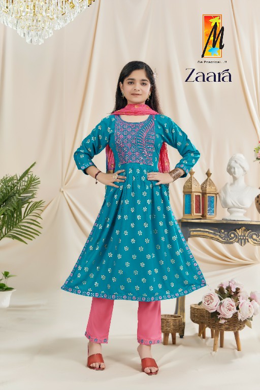 zaara by master rayon fully stitch embroidery work kids wear 3pcs dress