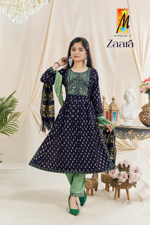 zaara by master rayon fully stitch embroidery work kids wear 3pcs dress