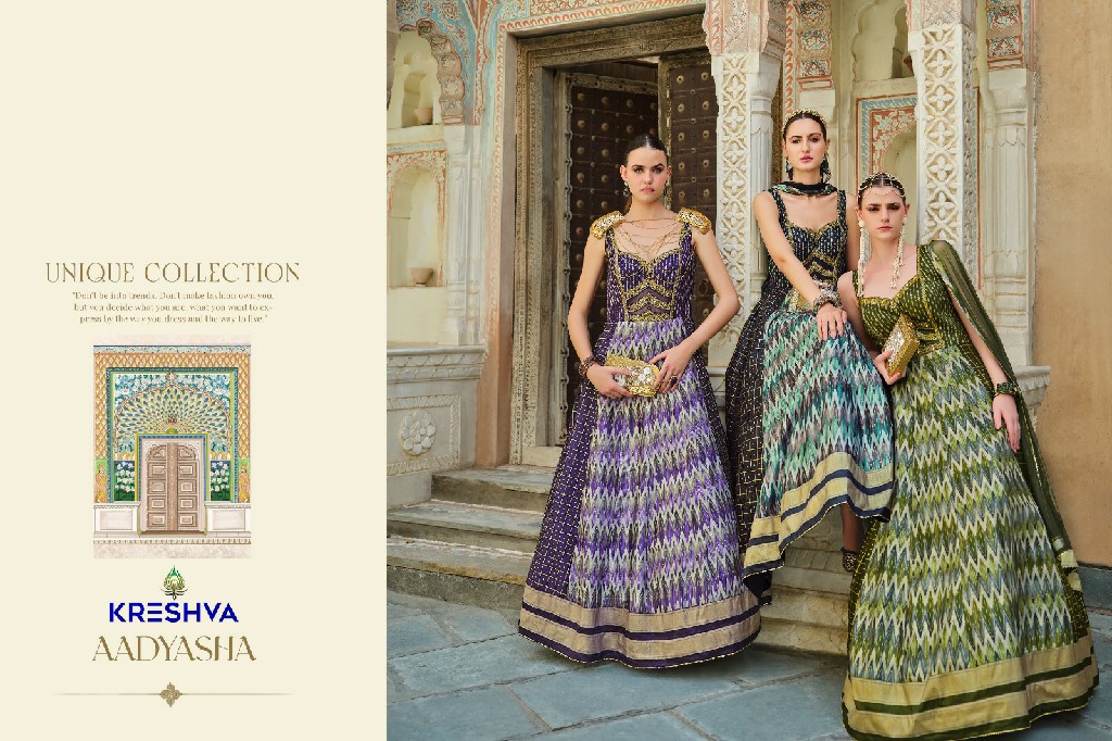 Kreshva Aadyasha Wholesale Smooth Silk Designer Gown With Dupatta