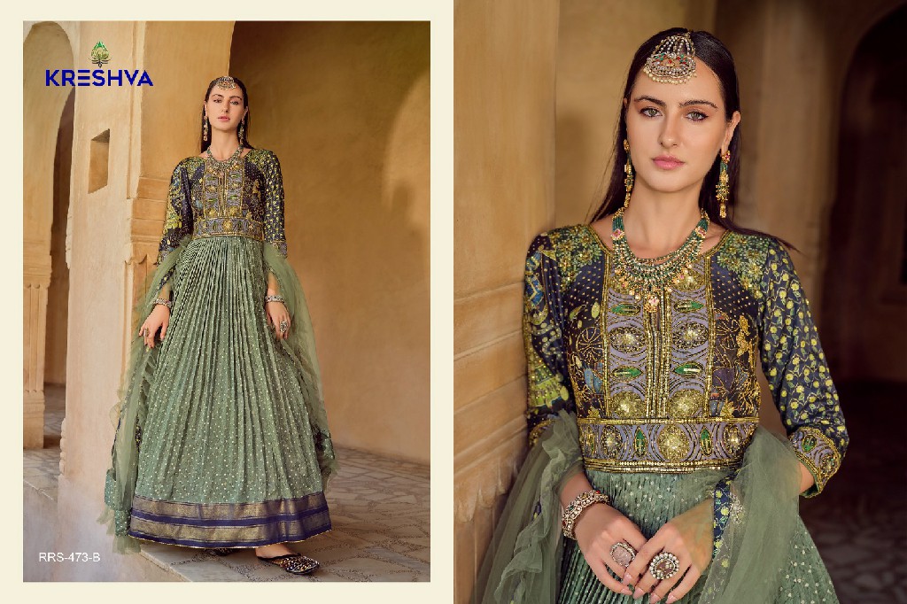 Kreshva Aadyasha Wholesale Smooth Silk Designer Gown With Dupatta