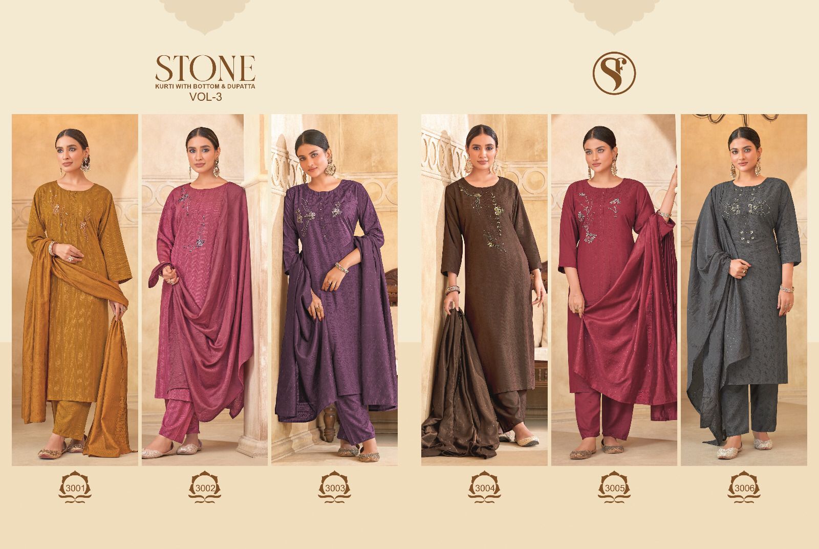 Sweety Stone Vol-3 Wholesale Rayon With Hand Work Top With Pant And Dupatta