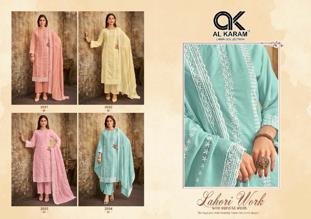 Al karam Lahori Work Wholesale Pure Cotton With Embroidery Work Dress Material