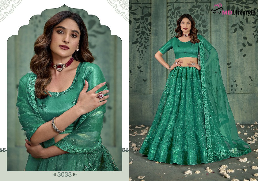 MD Lifestyle Hirwa Vol-4 Wholesale Exclusive Embroidered Semi Stitched Net Lehenga Choli Collection