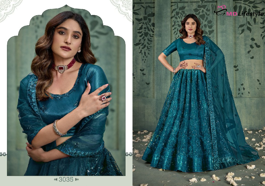 MD Lifestyle Hirwa Vol-4 Wholesale Exclusive Embroidered Semi Stitched Net Lehenga Choli Collection