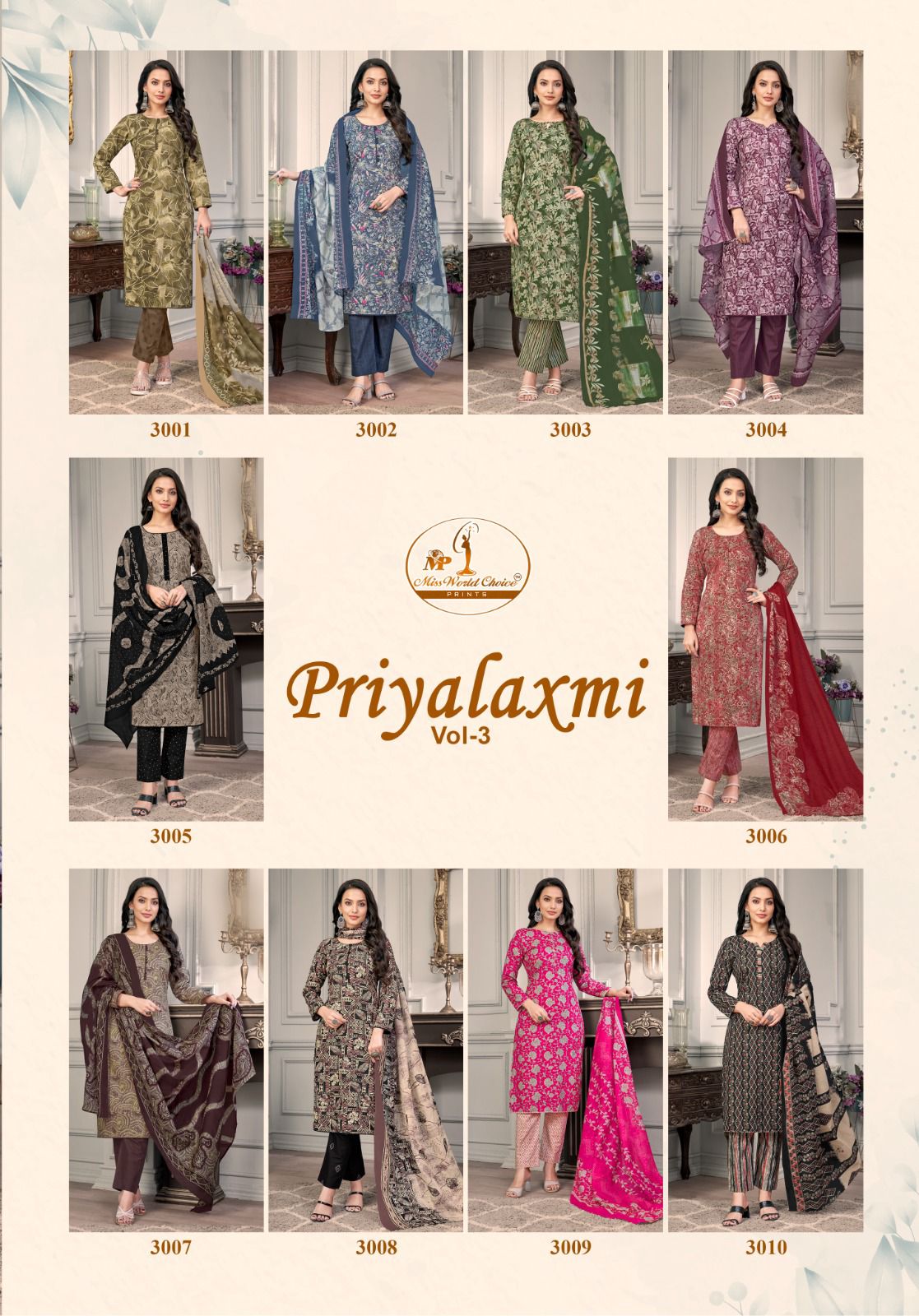 Miss World Priyalaxmi Vol-3 Wholesale Pure Cotton Printed Dress Material