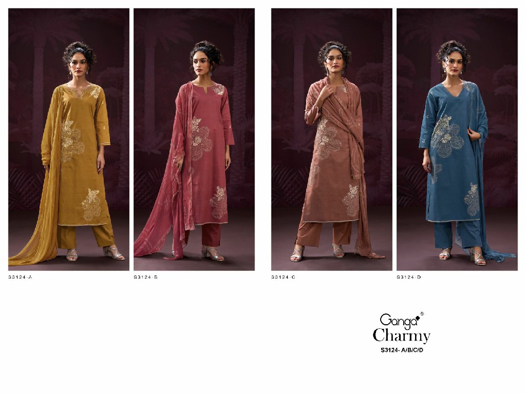 Ganga Charmy S3124 Wholesale Premium Cotton With Hand Work Salwar Suits