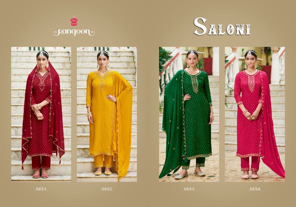 Rangoon Saloni Wholesale Pure Chinon With Fancy Work Readymade Suits