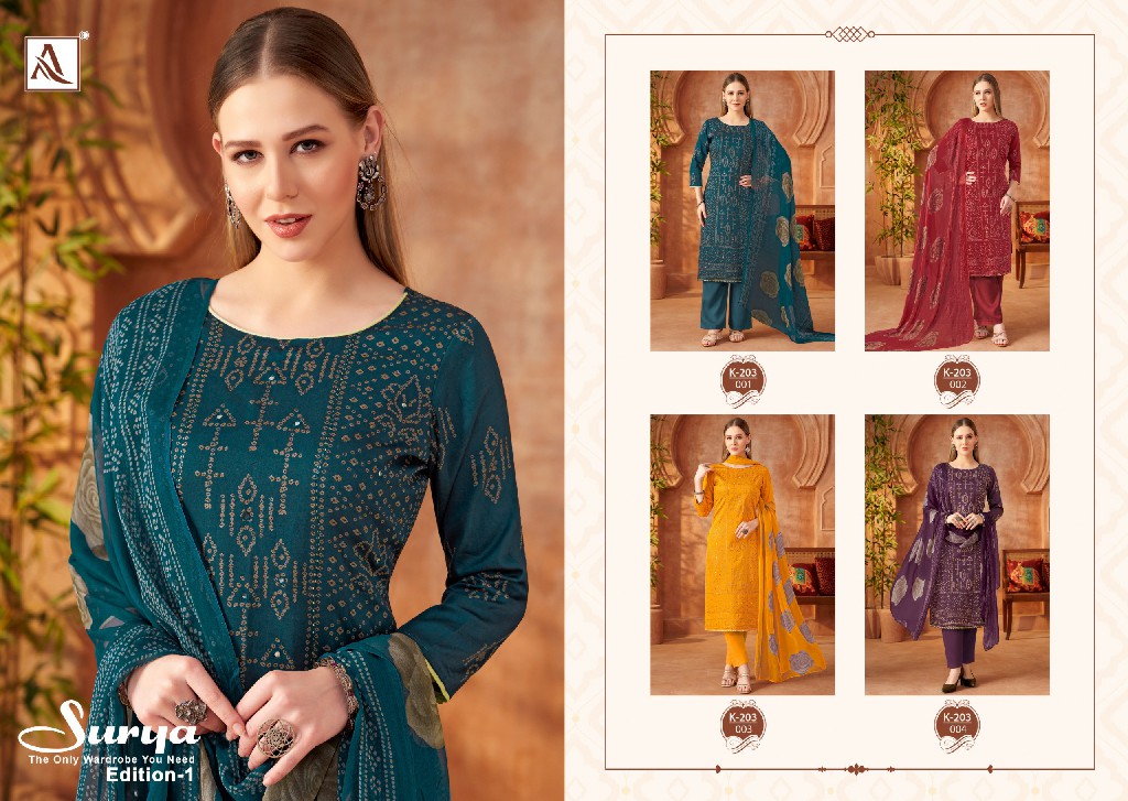 Alok Surya Wholesale Pure Zam With Exclusive Hand Work Dress Material