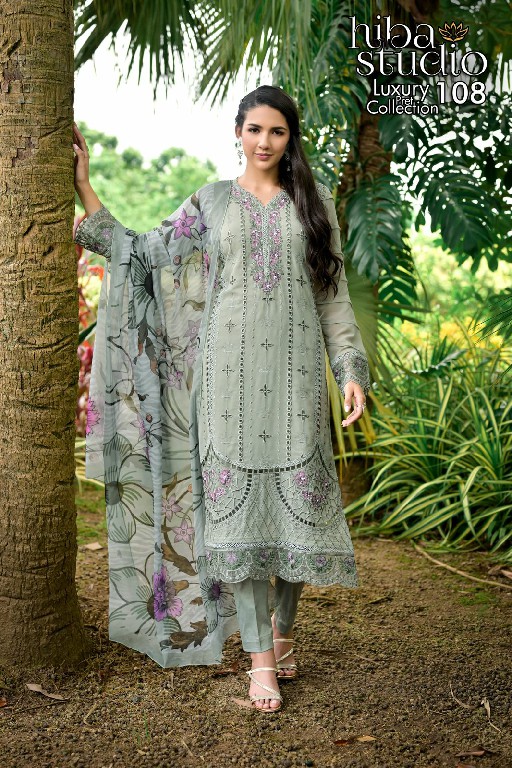 Hiba Studio LPC-108 Wholesale Paired with printed dupatta and tonal pants Collection