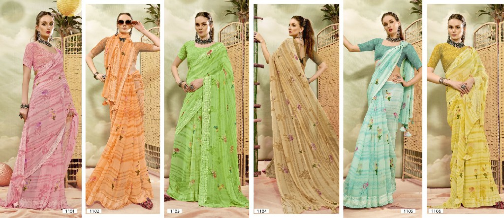 Vallabhi Nityansha Vol-8 Wholesale Abstract Print Georgette Fabrics Sarees