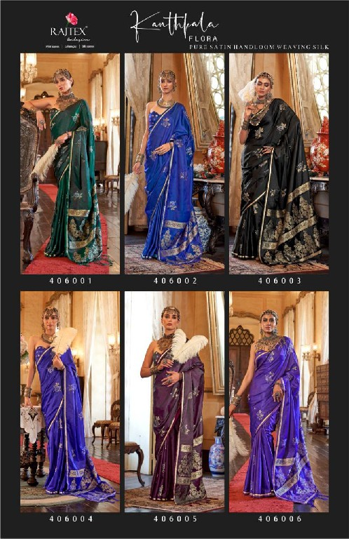 Rajtex Kanthkala Flora Wholesale Pure Satin Handloom Weaving Silk Sarees