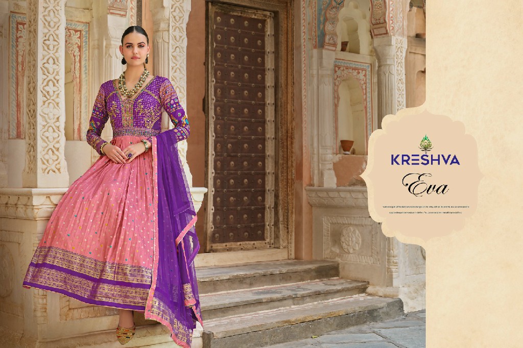 Kreshva Eva Wholesale Smooth Silk With Heavy Work Gown With Dupatta