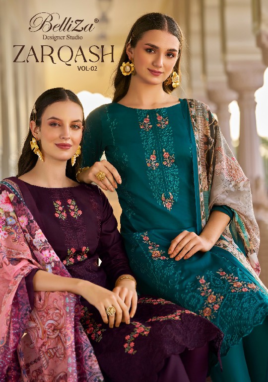 Belliza Zarqash Vol-2 Wholesale Pure Jaam Designer Embroidery Work Dress Material