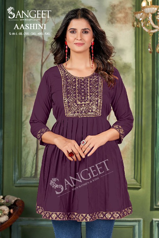 Sangeet Aashini Wholesale Malai Reyon With Embroidery Work Short Tops