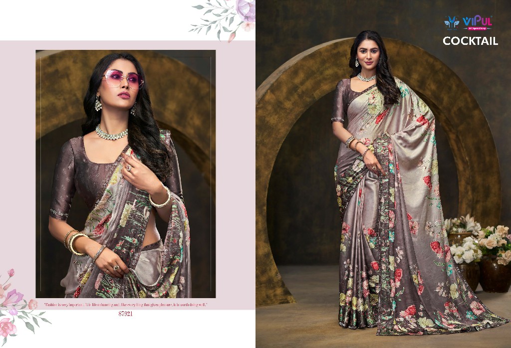 Vipul Cocktail Wholesale Satan Silk With Swaroski Work Sarees