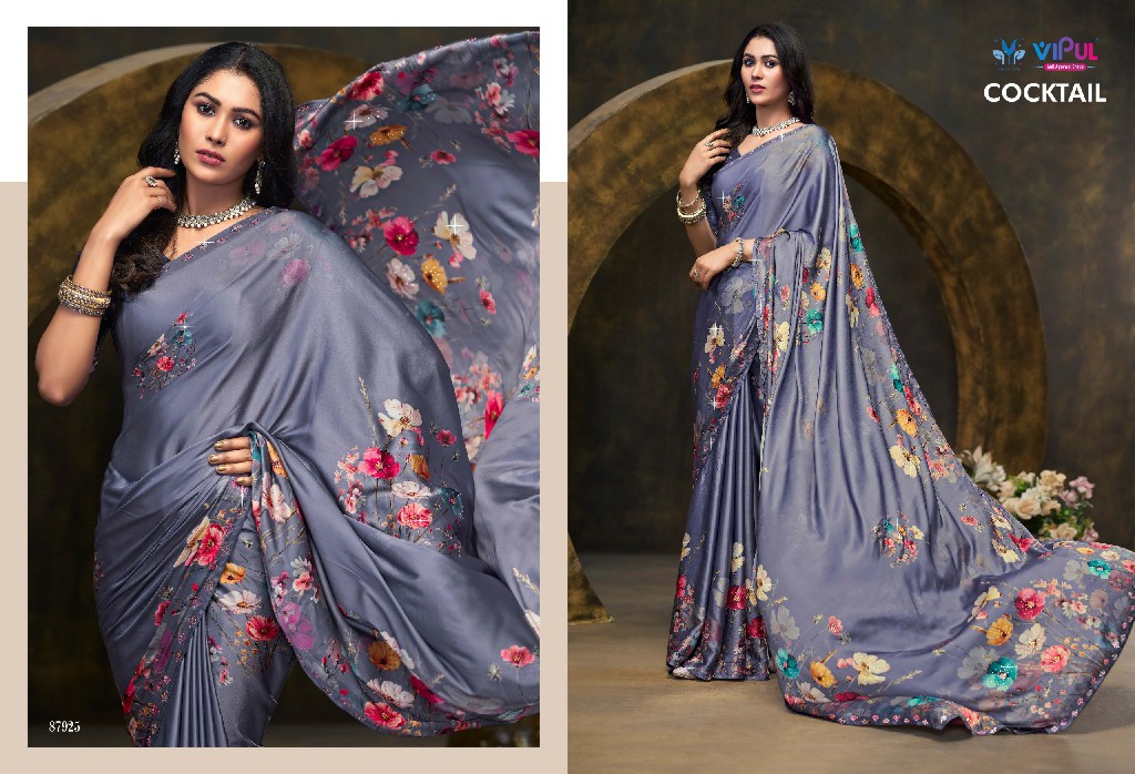 Vipul Cocktail Wholesale Satan Silk With Swaroski Work Sarees