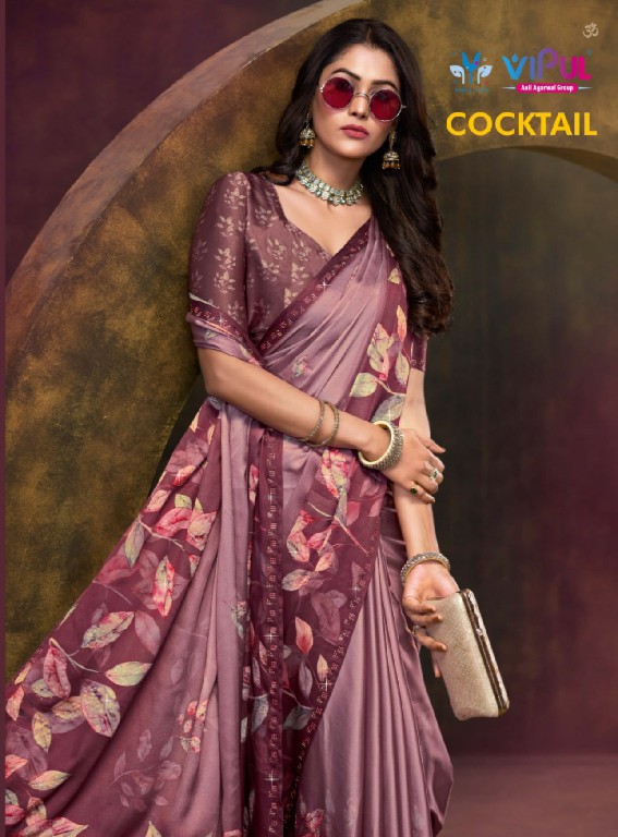 Vipul Cocktail Wholesale Satan Silk With Swaroski Work Sarees