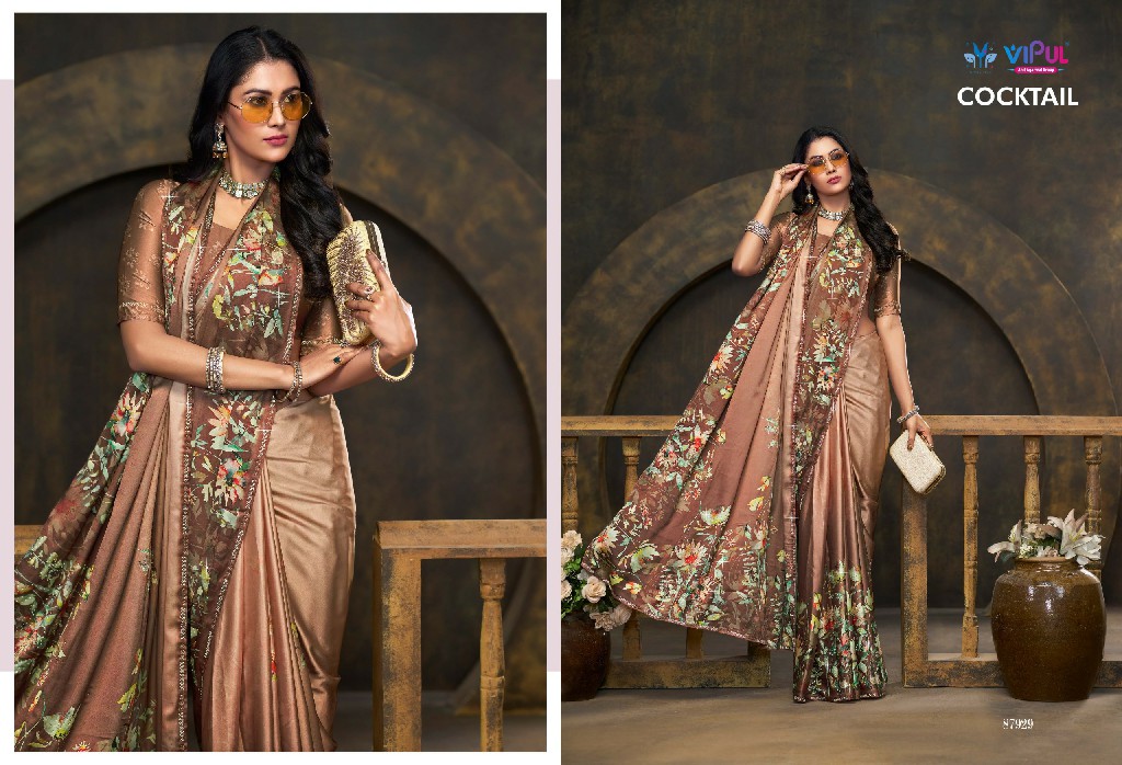 Vipul Cocktail Wholesale Satan Silk With Swaroski Work Sarees