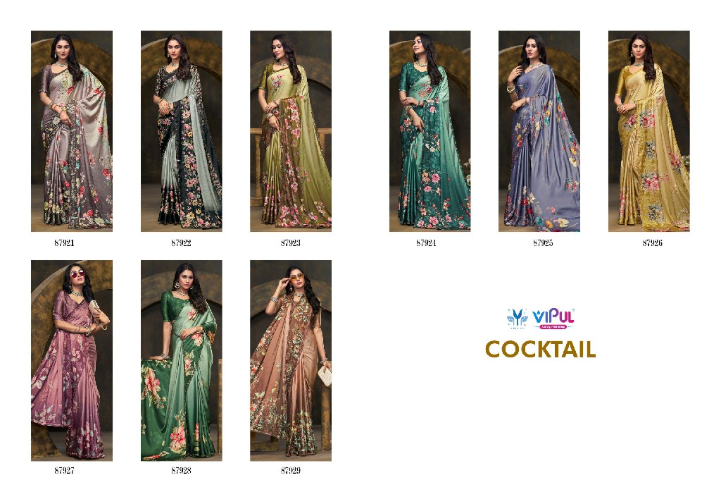 Vipul Cocktail Wholesale Satan Silk With Swaroski Work Sarees