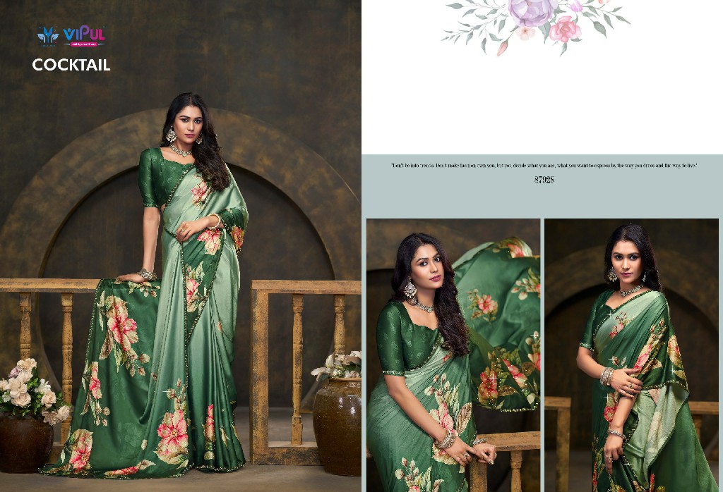 Vipul Cocktail Wholesale Satan Silk With Swaroski Work Sarees