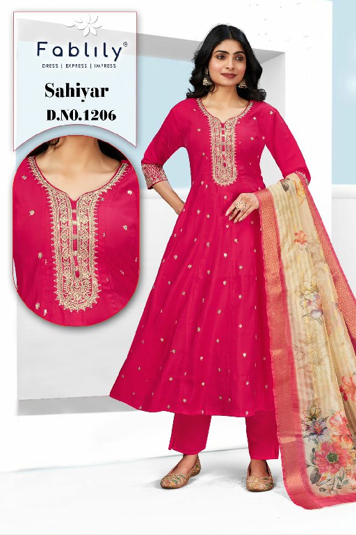 Fablily Sahiyar Wholesale Pure Silk With Embroidery Work 3 Piece Suits Combo