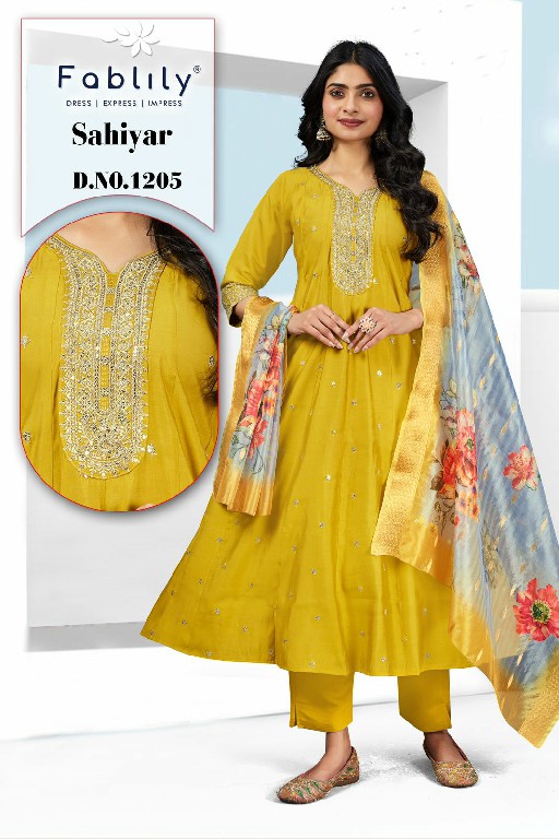 Fablily Sahiyar Wholesale Pure Silk With Embroidery Work 3 Piece Suits Combo