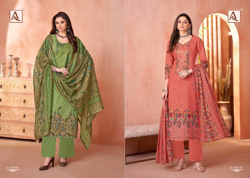 Alok Mani Wholesale Pure Cambric Cotton Fancy Print With Fancy Embroidery Work Dress Material