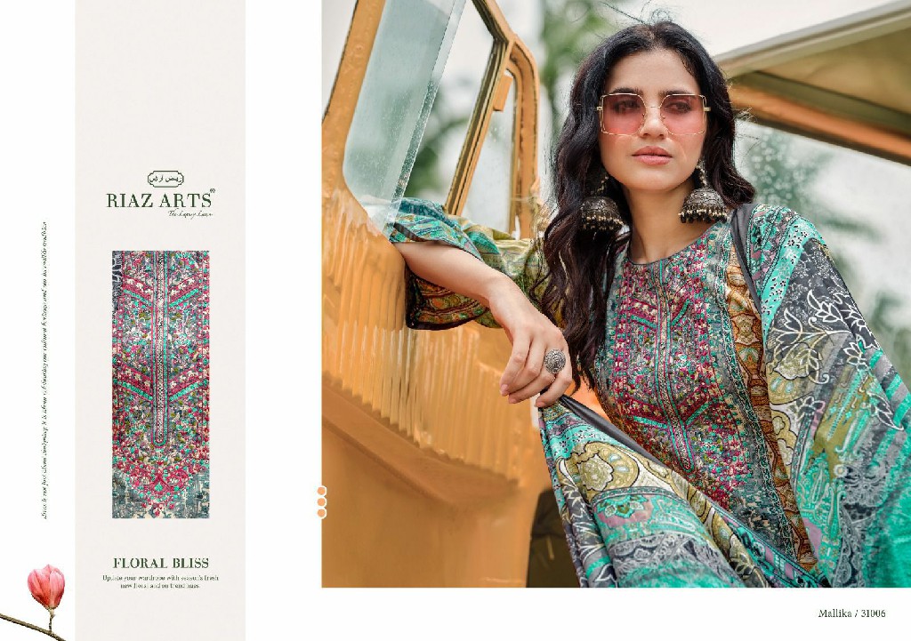 Riaz Arts Mallika Wholesale Pure Karachi Lawn With Work Dress Material