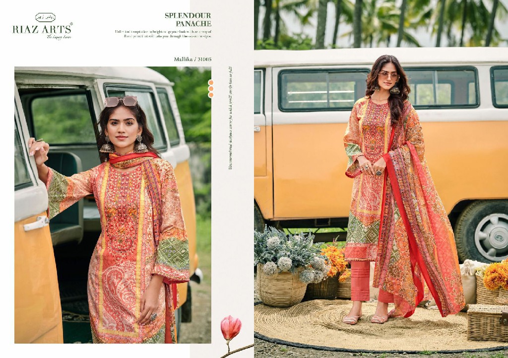 Riaz Arts Mallika Wholesale Pure Karachi Lawn With Work Dress Material