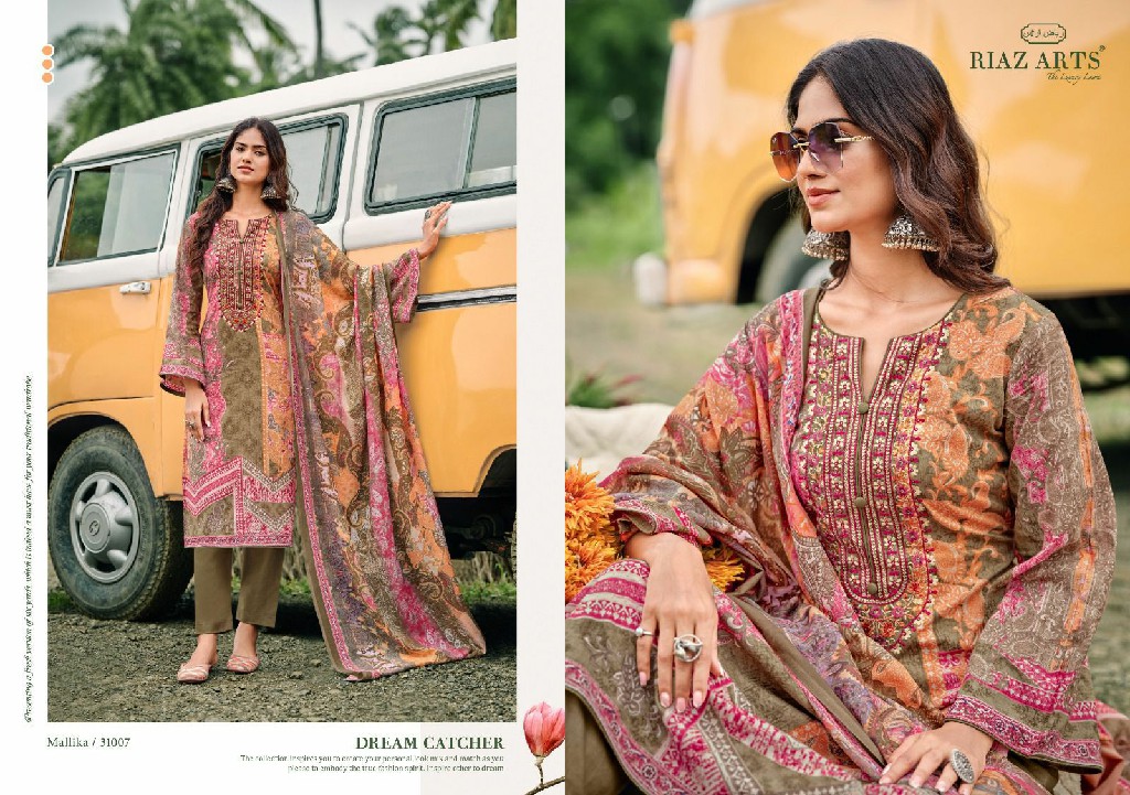 Riaz Arts Mallika Wholesale Pure Karachi Lawn With Work Dress Material