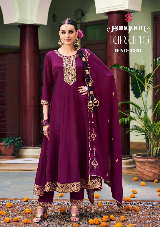 Rangoon Tarang Wholesale Chinon Silk Anarkali Top With Pant And Dupatta