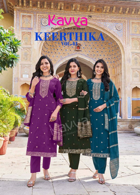 Kavya Keerthika Vol-1 Wholesale Readymade 3 Piece Straight Salwar Suits