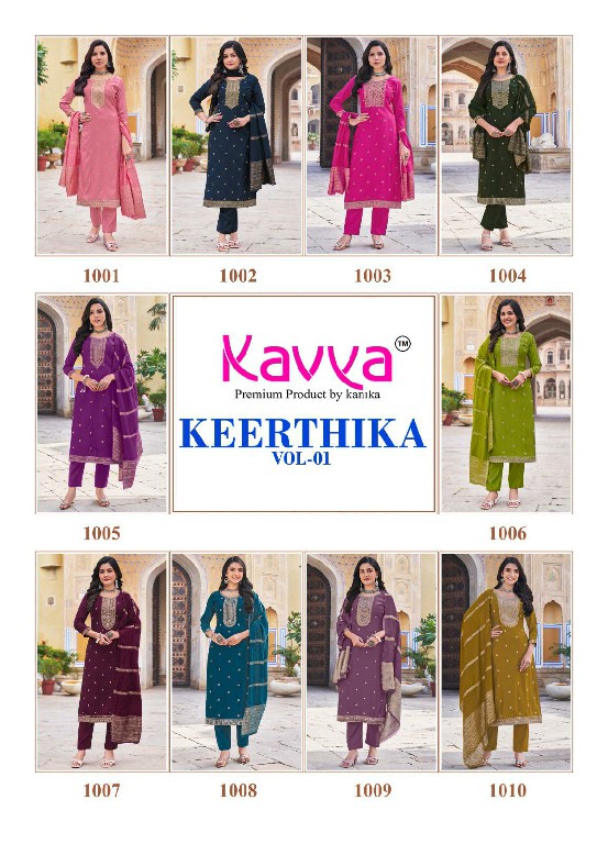 Kavya Keerthika Vol-1 Wholesale Readymade 3 Piece Straight Salwar Suits