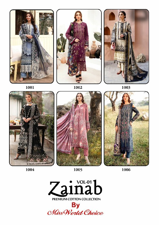 Miss World Zainab Vol-1 Wholesale Exclusive Karachi Print Cotton Dress Material