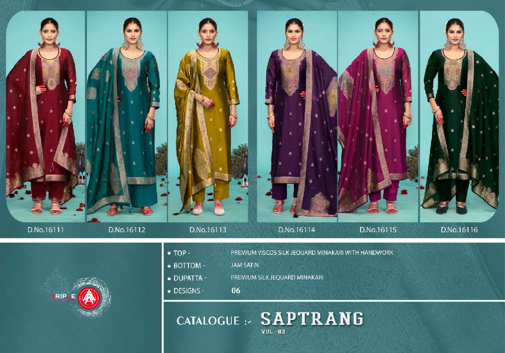 Triple AAA Saptrang Vol-2 Wholesale Viscose Top Dyed Jacquard Dress Material