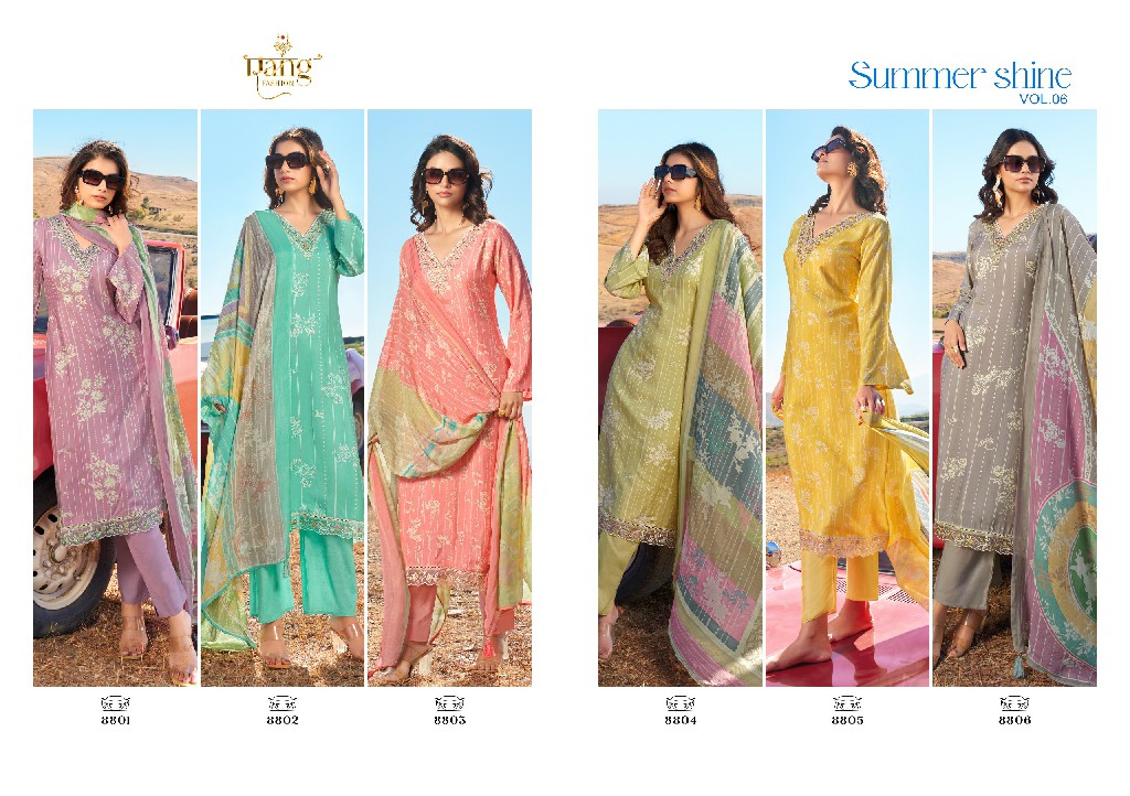 RANG FASHION SUMMER SHINE VOL 6 BEAUTIFUL MUSLIN DIGITAL PRINT WITH EMBROIDERY WORK DRESS MATERIAL