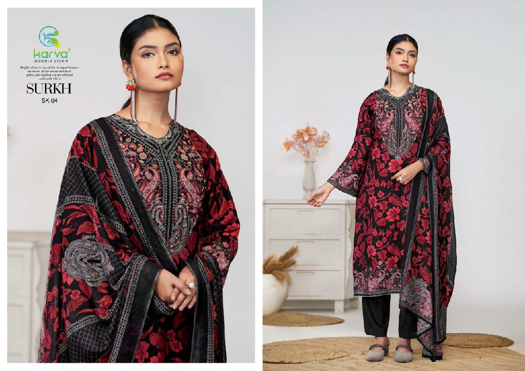 Karva Surkh Wholesale Pure Viscose Muslin With Handwork Dress Material