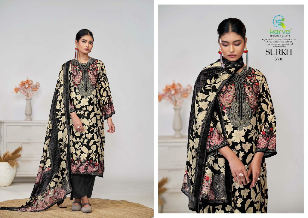 Karva Surkh Wholesale Pure Viscose Muslin With Handwork Dress Material