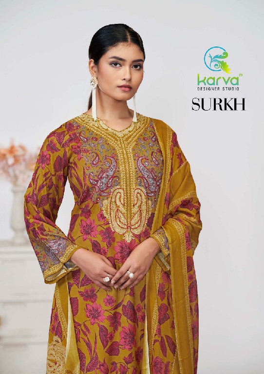 Karva Surkh Wholesale Pure Viscose Muslin With Handwork Dress Material